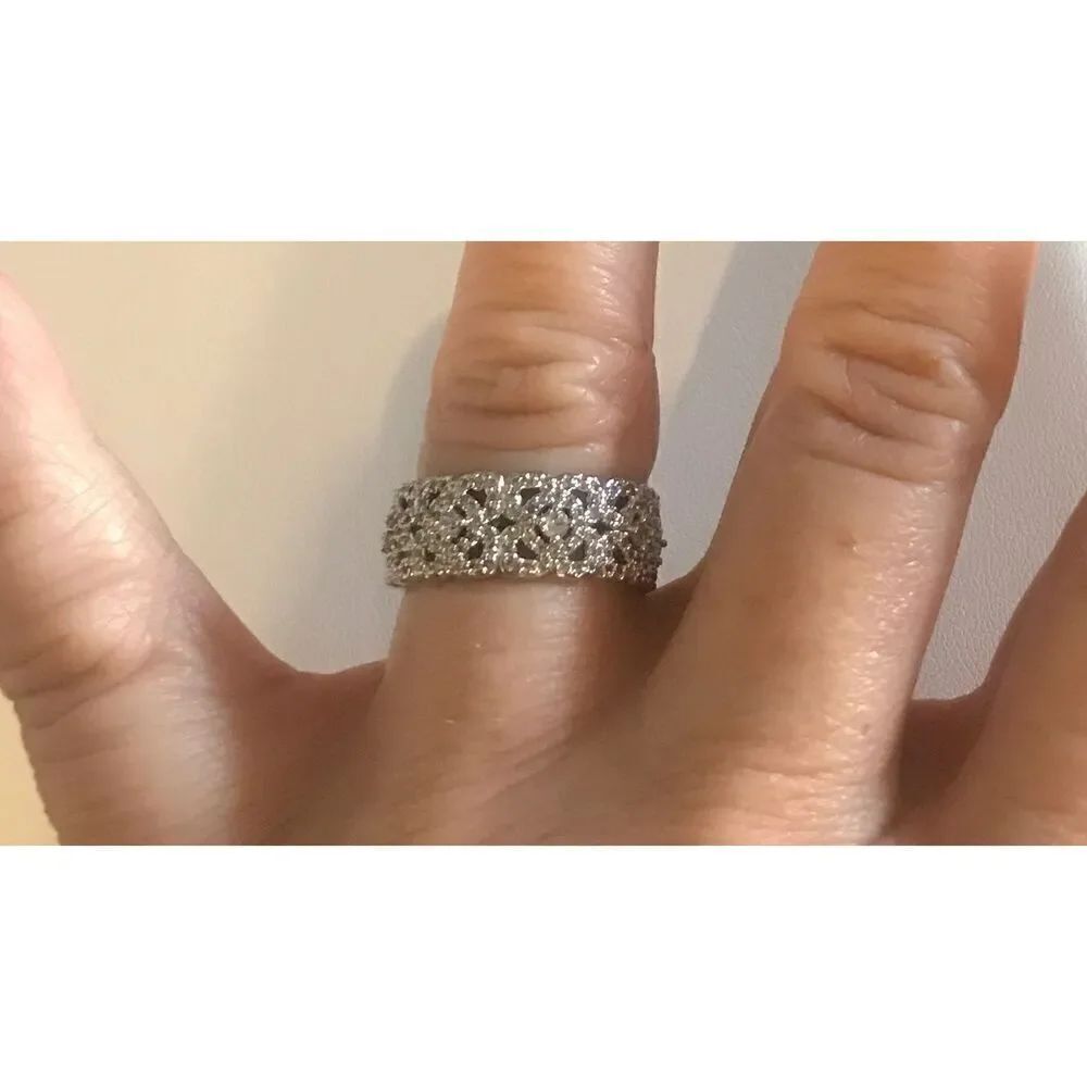 2Ct Pave Filigree Round Cut Genuine Diamond Simulant Wide Band Ring Sz 8